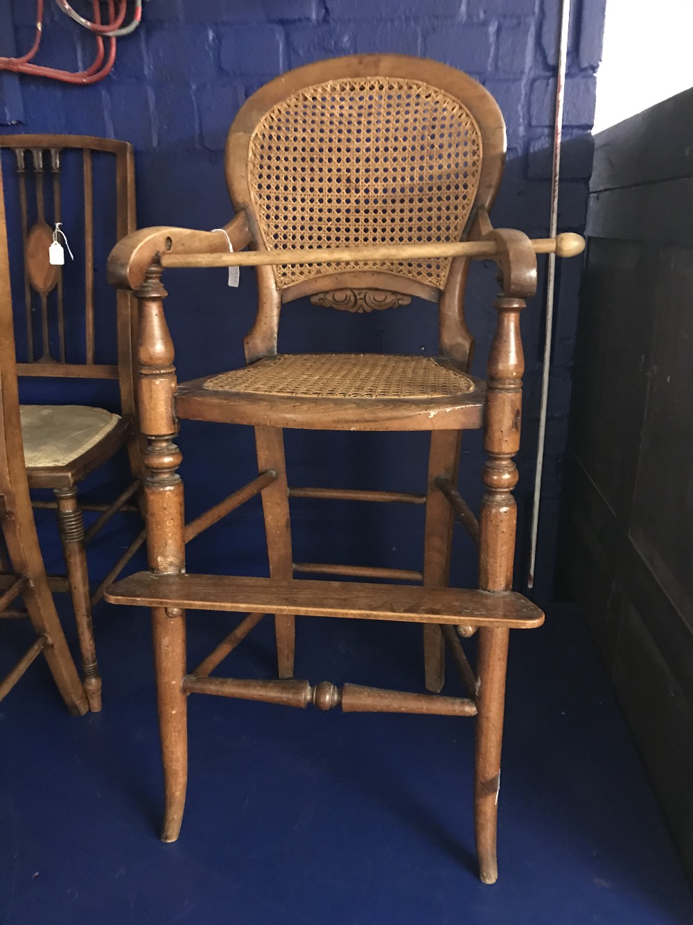 Late 19th cent. Beech & rattan, hoop back child's high chair. 36ins. high - Image 3 of 3