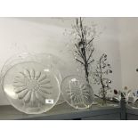 20th cent. Glass: Crystal trees, 22ins with oval droplets, 11ins. with circular droplets on mirror