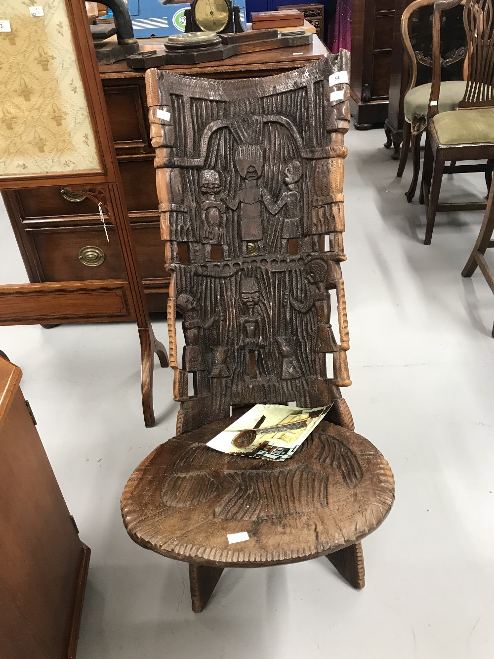 African Tribal Arts: 20th cent. Malawi (formerly Nyasaland) hardwood fertility chair.