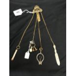Corkscrews/Wine Collectables: Silver, gilt and gold Chatelaine, monogrammed belt hook, the 4