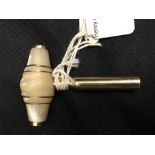 Corkscrews/Wine Collectables: Gold pocket screw, mother of pearl handle, in mallet form. Gold ends
