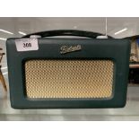 Roberts 'Revival' Radio, green leather case model No. R 250. Black and silver label to inside