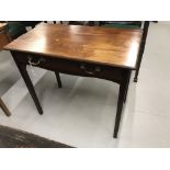 18th cent. Oak side table on tapered supports, with two handled single drawer. 31ins. x 17ins. x