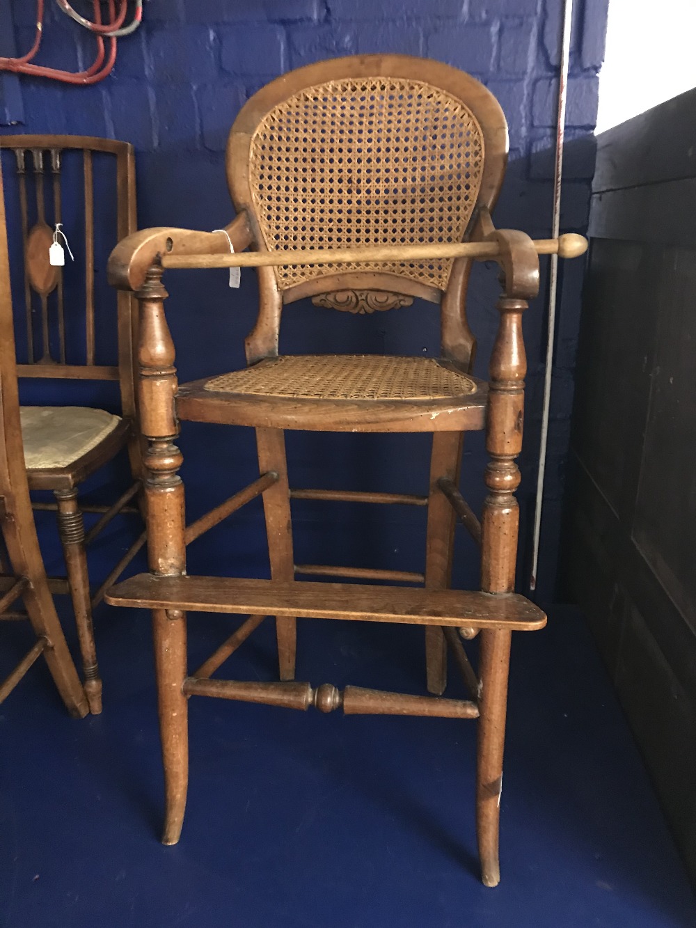 Late 19th cent. Beech & rattan, hoop back child's high chair. 36ins. high - Image 2 of 3