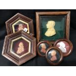 English School: 19th cent. Wax relief bust portraits of historical figures including Nelson and