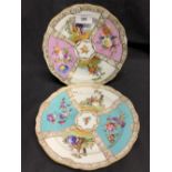 Meissen: Cabinet plates 8¼ins, diameter, turquoise & lilac - a pair.