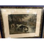 Joseph Dixon Clark: Oil on board 'Milkmaid and Cows at Dusk' signed lower left. 14¾ins. x 10¾ins.