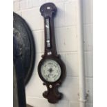 19th cent mahogany banjo barometer, white dial, signed A. Casartelli Liverpool.