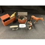 Toys: W. Britain 'Home Farm Series'. Hollow cast figure set, unboxed, Blacksmith, Anvil, Horse,