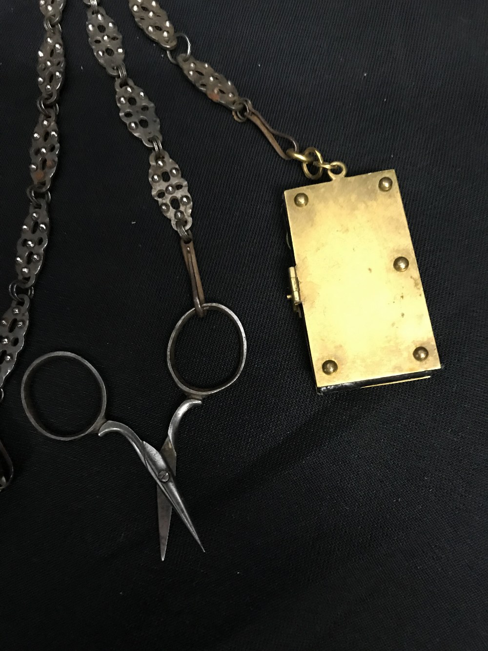 Corkscrews/Wine Collectables: Late 18th cent. Bright cut steel Chatelaine, 7 hangers with a photo - Bild 4 aus 5