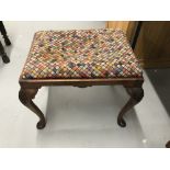 Queen Anne style walnut footstool with acanthus decoration to the knees