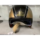 Automobilia: 1960s Stadium, Project 4, scooter helmet. Bronze and black with white leather and