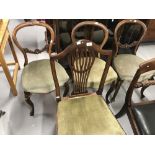 19th cent. Mahogany salon dining chairs plus a Georgian mahogany sheaf style back dining chair (4).