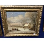 19th cent. English School: Oil on board Rustic winter study with cottage. 14ins. x 11ins.
