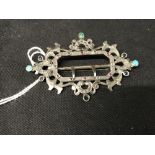 18th cent. Buckle, Rococo silver design scrollwork set with turquoise x 2, small sapphires x 10,