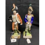 20th cent. Dresden: Poly chrome German military Napoleonic Wars ceramic figures, Hussar and Naval