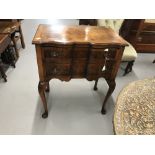 Early 20th cent. Queen Anne revival burr walnut, serpentine two drawer cabinet, on delicate supports