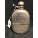Hallmarked Silver: Hip flask, silver body and cup, Sheffield marks 1900-1901. 7oz
