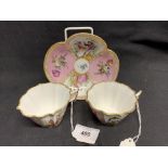 Helena Wolfson: Scallop edged cabinet cup and saucer decorated pink floral panels, alternated panels