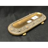 Aesthetic: 19th cent. Oval white metal and brass pen tray. 9½ins.