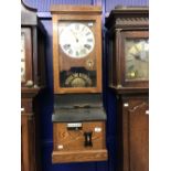 Mechanical/Clocks: 20th cent. Oak "National Time Recorder" clocking in clock with winder. 38ins.
