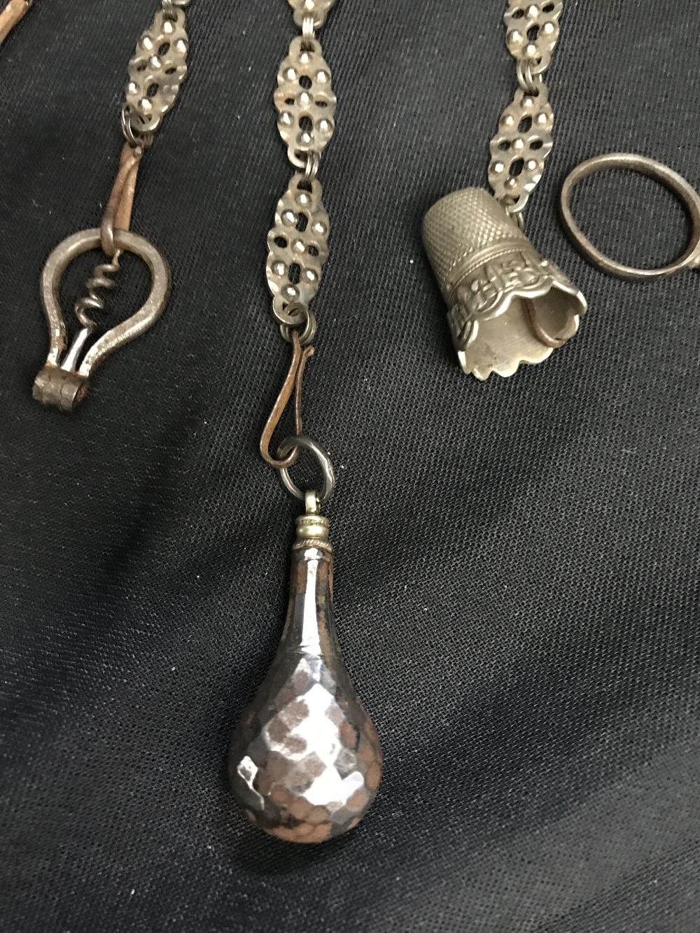 Corkscrews/Wine Collectables: Late 18th cent. Bright cut steel Chatelaine, 7 hangers with a photo - Bild 3 aus 5