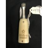 Corkscrews/Wine Collectables: Champagne bottle shaped steel knife, blade & foil cutters, bone body