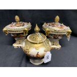 19th cent. Ceramics: Royal Crown Derby Imari pattern pair of pourri pots. Plus Worcester pourri