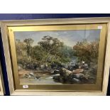 Charles Branwhite 1817-1860: Watercolour on paper 'Two boys playing by a stream', signed "C