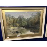 Charles Branwhite 1817-1860: Watercolour on paper 'Fisherman by the River', signed and dated