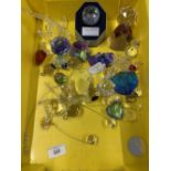 Crystal and Glass: Selection of iridescent paperweights, hanging crystals, flowers and key rings