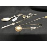 Hallmarked Silver: Spoons etc. Maker Robert Wallis, sugar tongs George Wintle, mustard spoons x 2