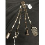 Corkscrew/Wine Collectables: French Chatelaine in bright cut steel, 4 hangers, instruments include a