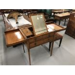 19th cent. Satinwood Sheraton style dressing table. Inlaid with fruit woods, top opens to reveal
