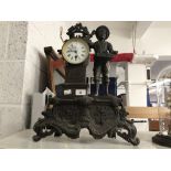 Clocks: Late 19th/early 20th cent. French mantle clock stamped G B and E, the case depicts a boy