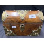 19th cent. Brass bound burr wood ladies dome top letter box/rack with blue fitted interior. 9½ins.