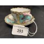 Meissen: Cabinet cup, 2½ins. diameter and saucer, 4ins. diameter, decorated with turquoise alternate