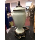 19th cent. Ceramics: Continental hard fired urn shaped oil lamp converted to electricity. PAT