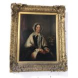 John Bridges: Oil on panel 'woman in black dress, lace bonnet and a shawl', signed Bridges 1853, R