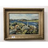 20th cent. Audrey McNaughton, Canadian: Oil on paper view of Campbell's Bay Oct. 52. Signed lower