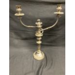 19th cent. Silver on copper candelabra, 2 branch with floral decoration, unmarked. 18ins. high.