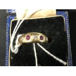 Hallmarked Gold: 19th cent. 18ct child's ruby and diamond gypsy style ring. 3g.