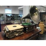 Early 20th cent. 'The Steelhouse' gramophone with brass trumpet, replacement needles and