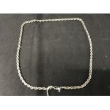 Silver Jewellery: Necklet white metal twisted rope. Length 24ins. Weight 41.9g. (Tests as silver)