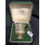 Hallmarked Silver: Christening cup with cherub, floral and reed pattern by The Goldsmiths &