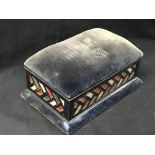 Hallmarked Silver: Aesthetic period padded jewellery box. Geometric, multicoloured silver banding
