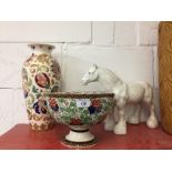 Ceramics: John Bordeaux Pottery, Scilly Isles shire horse, Doulton fruit bowl A/F, and early 20th