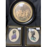 20th Miniature watercolours ** Turnville, Regency male and female silhouettes highlighted with