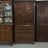 18th cent. Oak Vernacular tallboy. Comprising of a cupboard over a chest of two short and three long