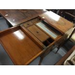 19th cent. Satinwood Sheraton style dressing table. Inlaid with fruit woods, top opens to reveal